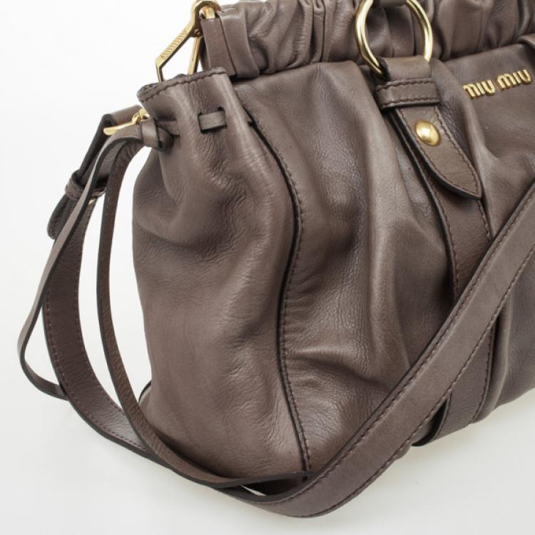 Pre Owned Miu Miu Grey Lux Leather Soft Shopping Top Handle Bag