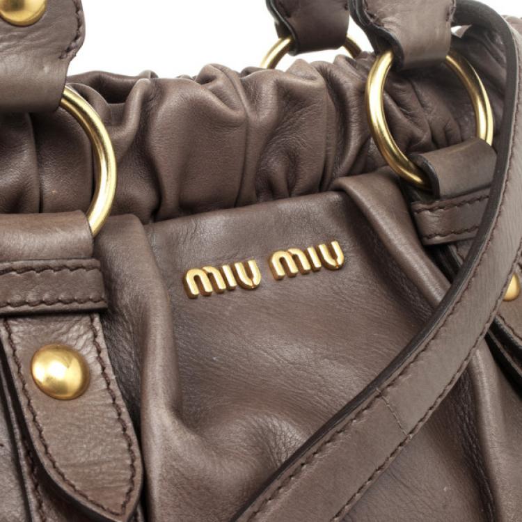 Pre Owned Miu Miu Grey Lux Leather Soft Shopping Top Handle Bag