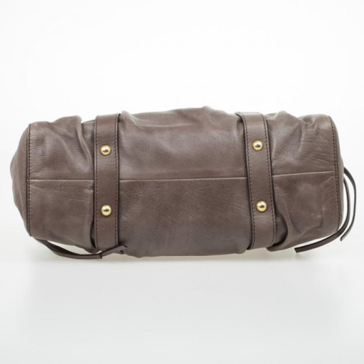 Pre Owned Miu Miu Grey Lux Leather Soft Shopping Top Handle Bag
