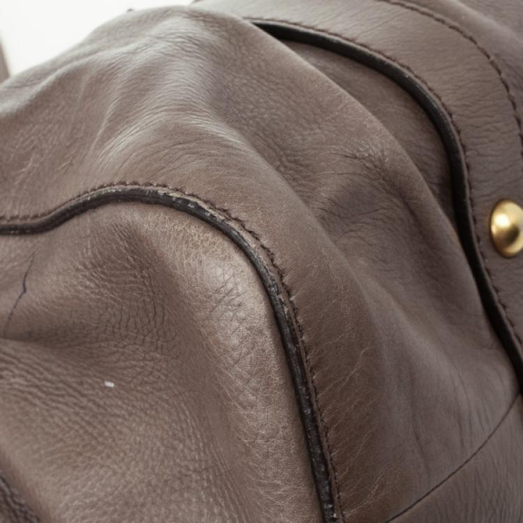 Pre Owned Miu Miu Grey Lux Leather Soft Shopping Top Handle Bag