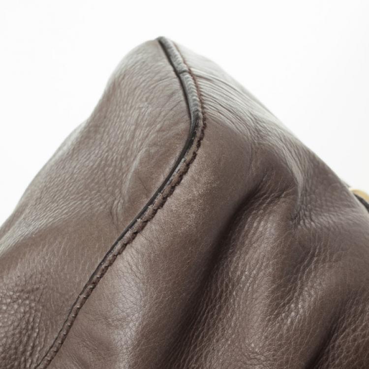 Pre Owned Miu Miu Grey Lux Leather Soft Shopping Top Handle Bag