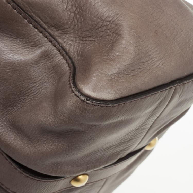 Pre Owned Miu Miu Grey Lux Leather Soft Shopping Top Handle Bag