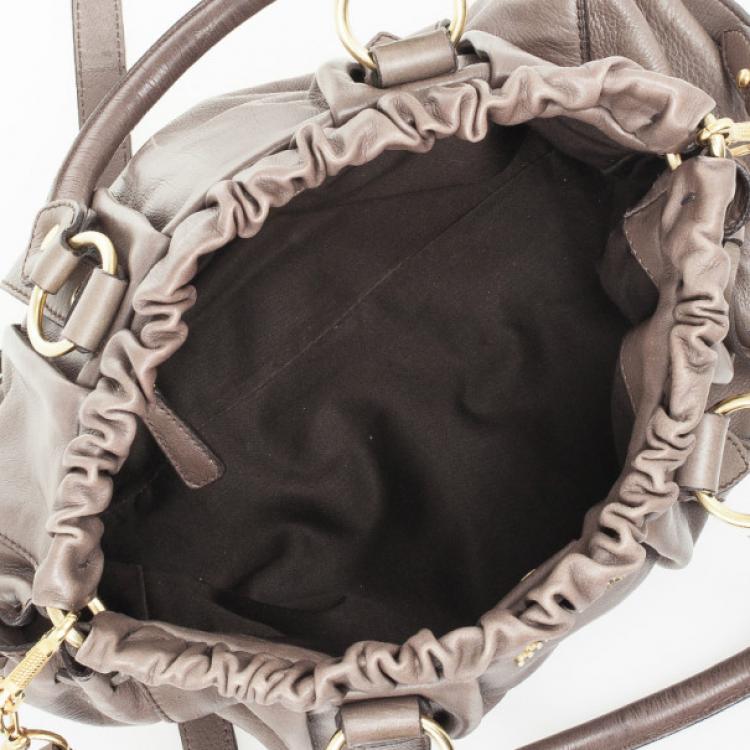 Pre Owned Miu Miu Grey Lux Leather Soft Shopping Top Handle Bag
