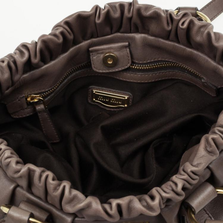 Pre Owned Miu Miu Grey Lux Leather Soft Shopping Top Handle Bag