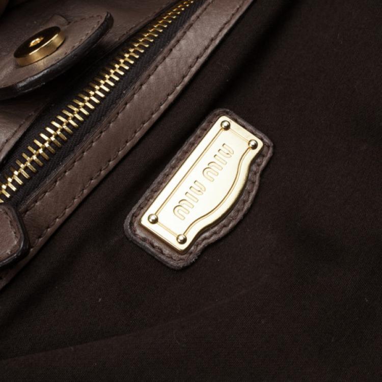 Pre Owned Miu Miu Grey Lux Leather Soft Shopping Top Handle Bag