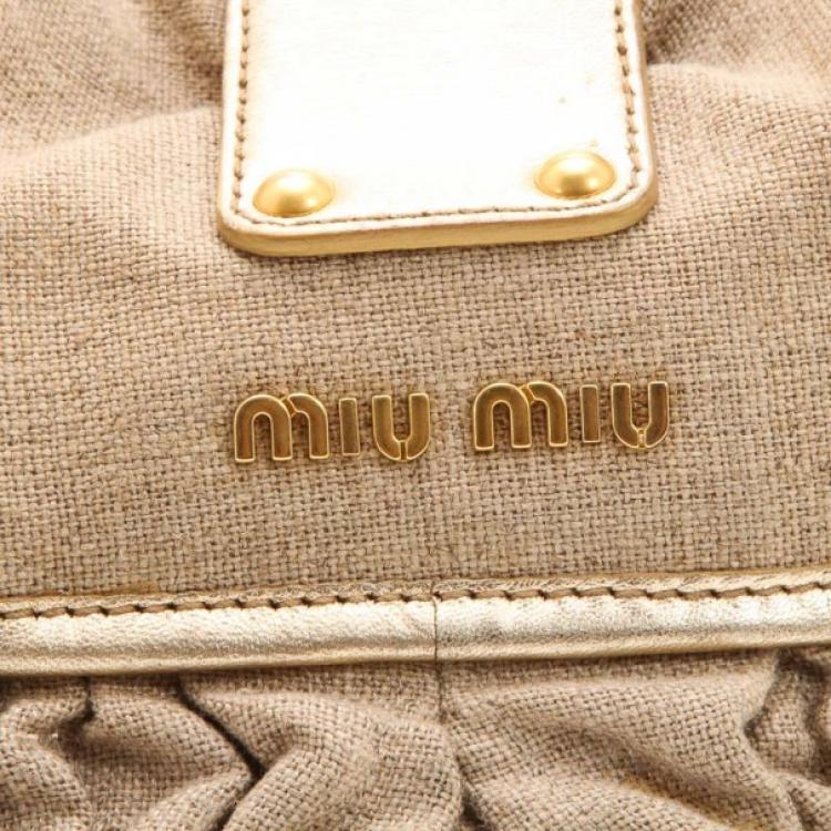 Pre Owned Miu Miu Beige Quilted Linen Coffer
