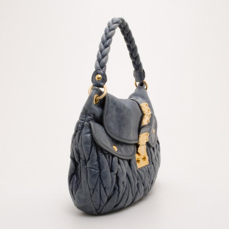 Pre Owned Miu Miu Blue Leather Coffer Bag  