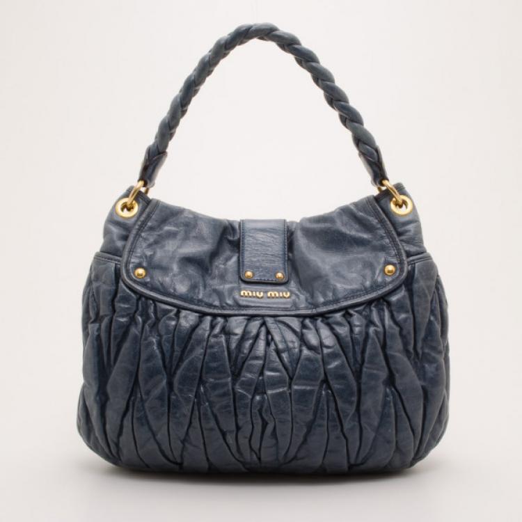Pre Owned Miu Miu Blue Leather Coffer Bag  