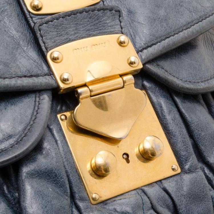 Pre Owned Miu Miu Blue Leather Coffer Bag  