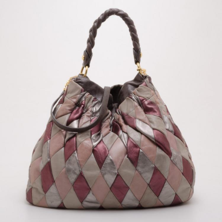 Pre Owned Miu Miu Quilted Leather Harlequin Hobo