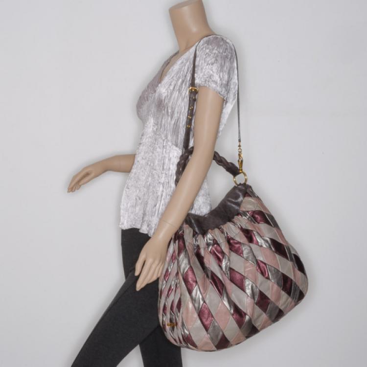 Pre Owned Miu Miu Quilted Leather Harlequin Hobo