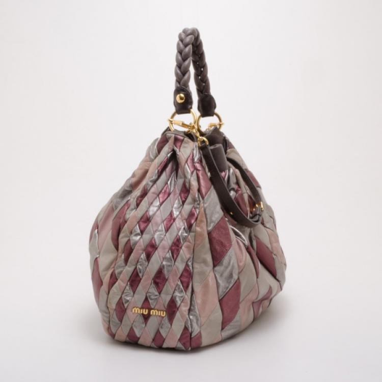 Pre Owned Miu Miu Quilted Leather Harlequin Hobo