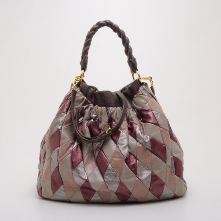 Pre Owned Miu Miu Quilted Leather Harlequin Hobo