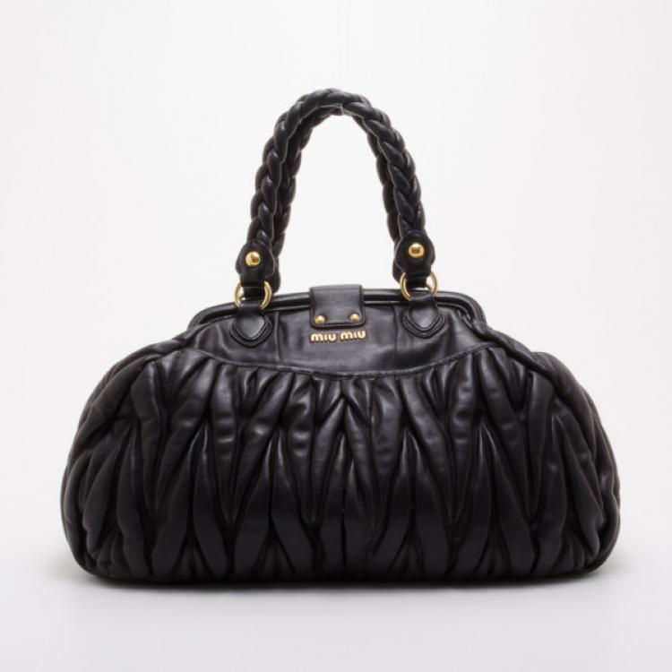 Pre Owned Miu Miu Black Mattelasse Large Coffer Tote