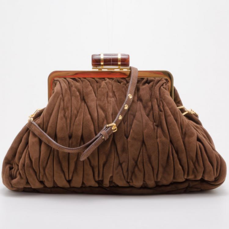 Pre Owned Miu Miu Suede Mattelasse North South Framed Top Bag 