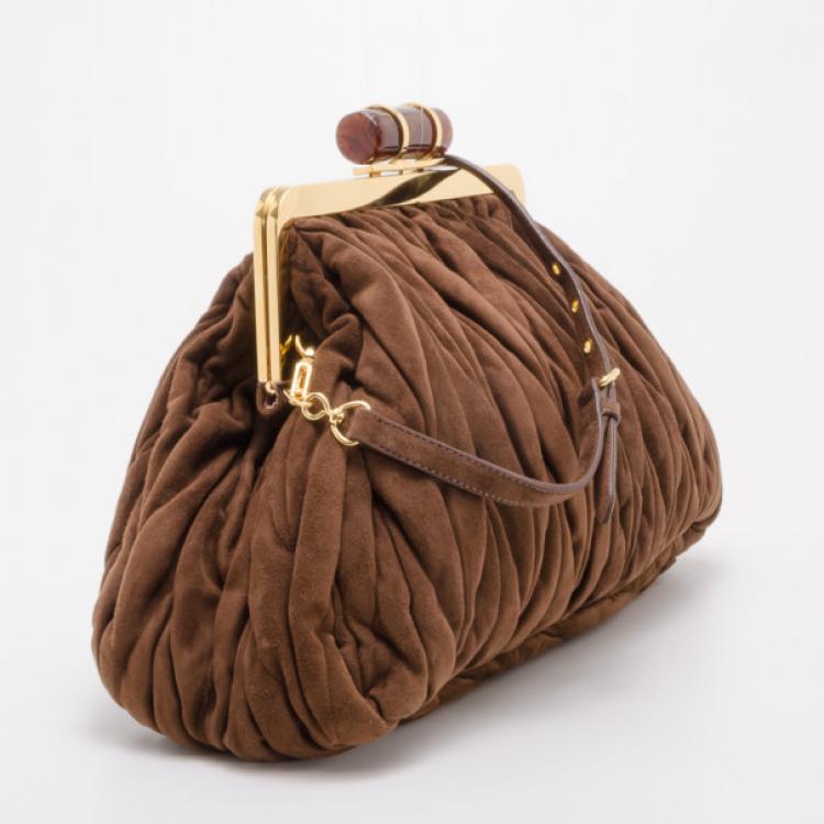 Pre Owned Miu Miu Suede Mattelasse North South Framed Top Bag 