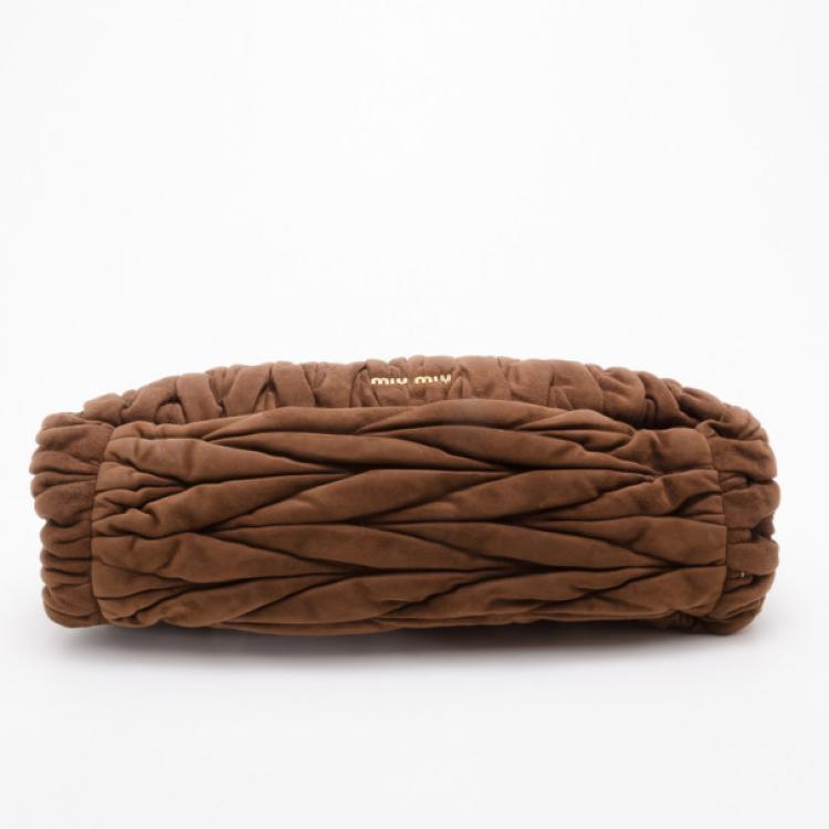 Pre Owned Miu Miu Suede Mattelasse North South Framed Top Bag 