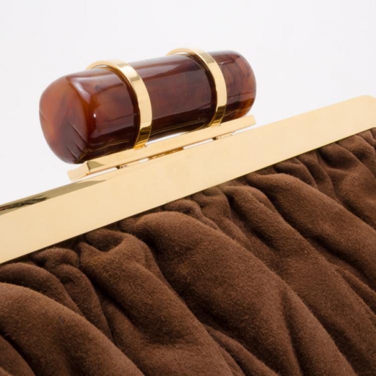 Pre Owned Miu Miu Suede Mattelasse North South Framed Top Bag 