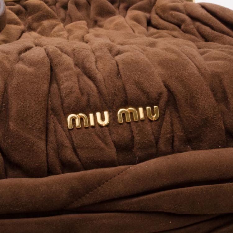 Pre Owned Miu Miu Suede Mattelasse North South Framed Top Bag 