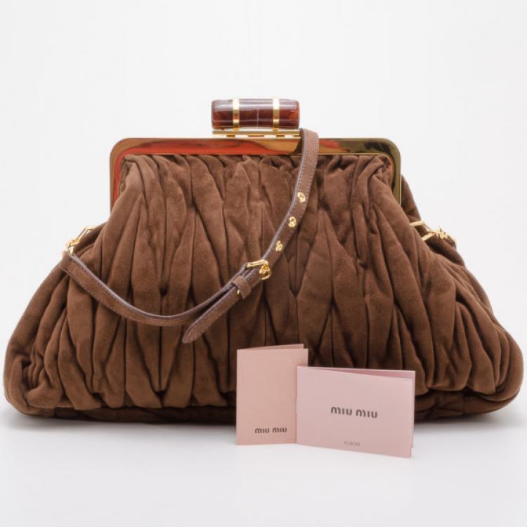 Pre Owned Miu Miu Suede Mattelasse North South Framed Top Bag 