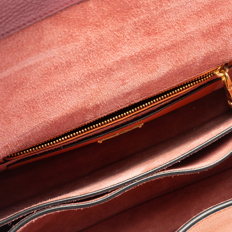 Pre Owned Miu Miu Orange/Pink Madras Leather Pushlock Top Handle Bag