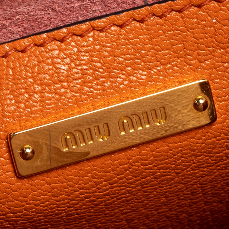 Pre Owned Miu Miu Orange/Pink Madras Leather Pushlock Top Handle Bag