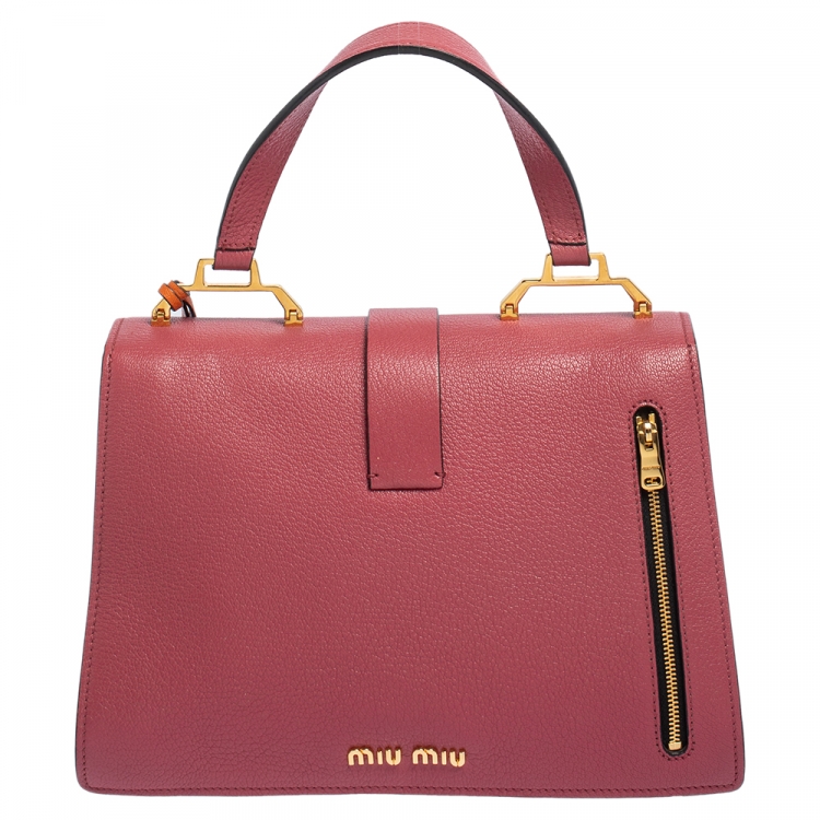 Pre Owned Miu Miu Orange/Pink Madras Leather Pushlock Top Handle Bag