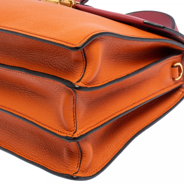 Pre Owned Miu Miu Orange/Pink Madras Leather Pushlock Top Handle Bag