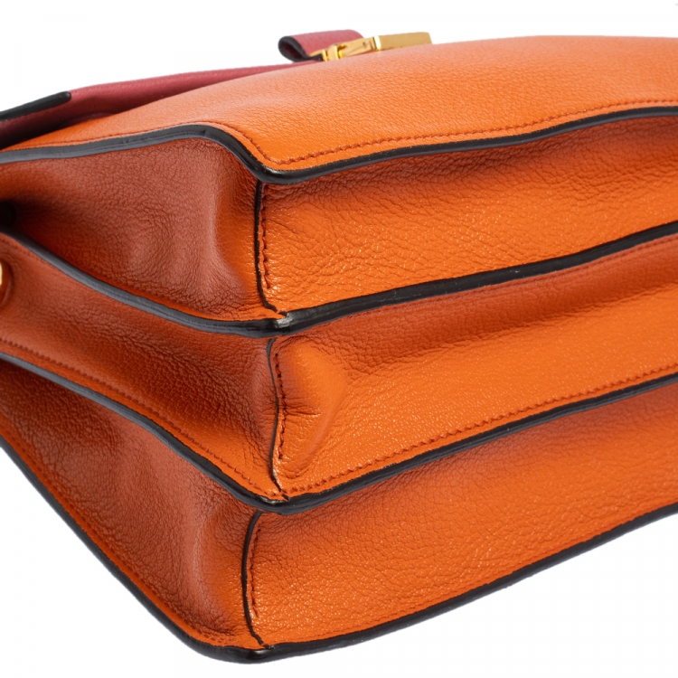 Pre Owned Miu Miu Orange/Pink Madras Leather Pushlock Top Handle Bag