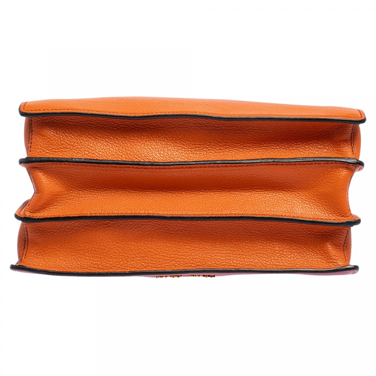 Pre Owned Miu Miu Orange/Pink Madras Leather Pushlock Top Handle Bag