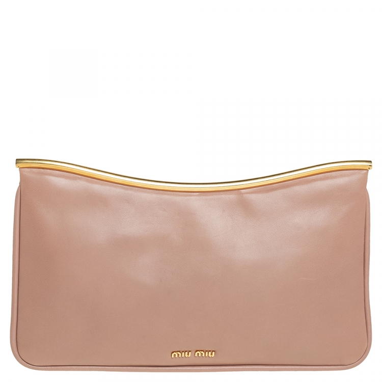 Pre Owned Miu Miu Nude Pink Leather Flap Frame Clutch
