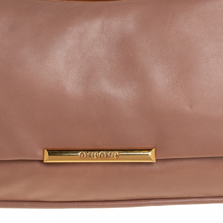 Pre Owned Miu Miu Nude Pink Leather Flap Frame Clutch