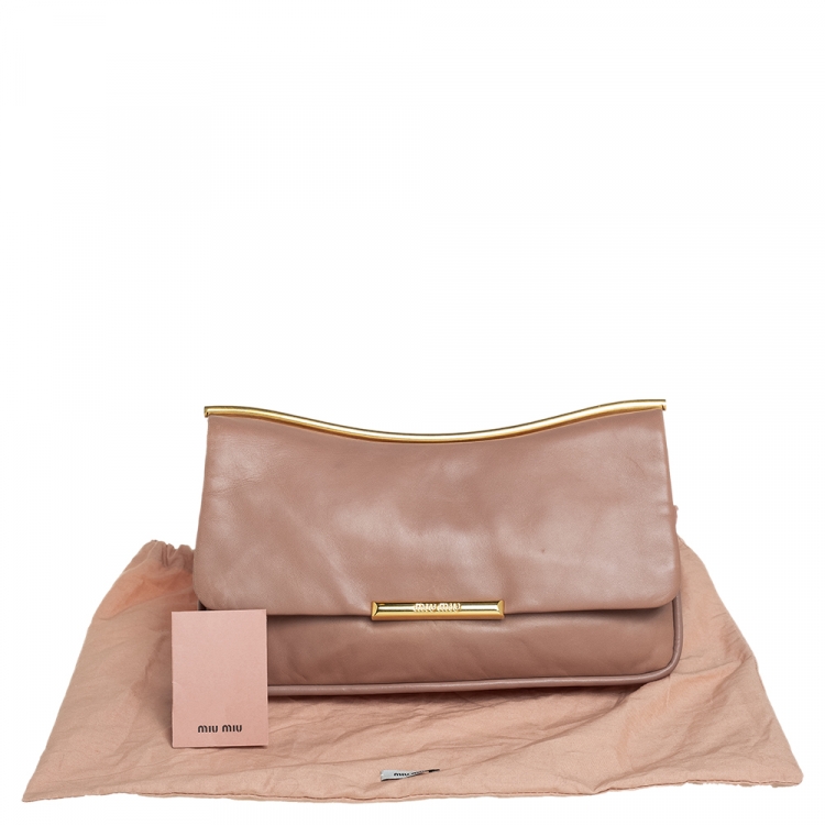 Pre Owned Miu Miu Nude Pink Leather Flap Frame Clutch