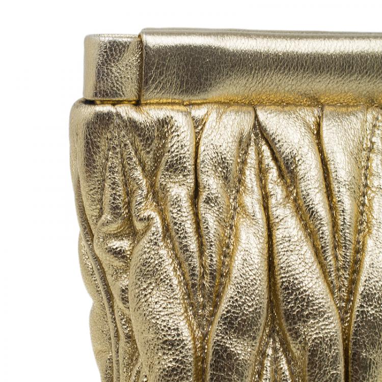 Pre Owned Miu Miu Gold Matelasse Leather Frame Clutch 