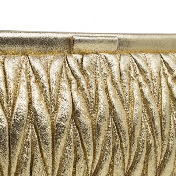 Pre Owned Miu Miu Gold Matelasse Leather Frame Clutch 