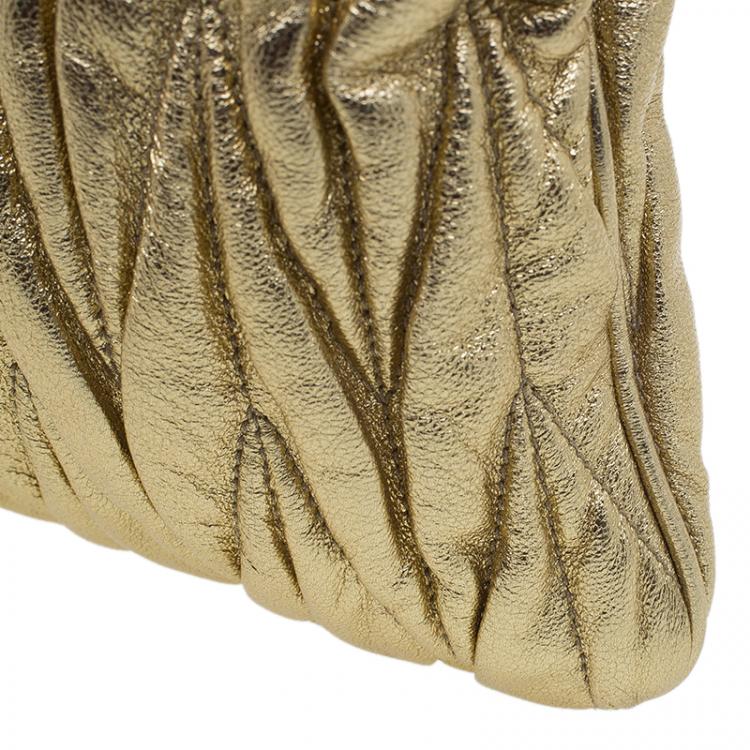 Pre Owned Miu Miu Gold Matelasse Leather Frame Clutch 