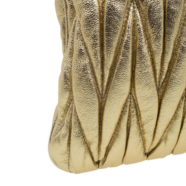 Pre Owned Miu Miu Gold Matelasse Leather Frame Clutch 