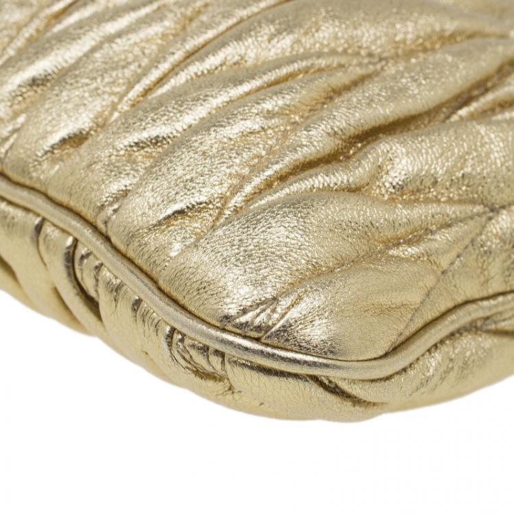 Pre Owned Miu Miu Gold Matelasse Leather Frame Clutch 