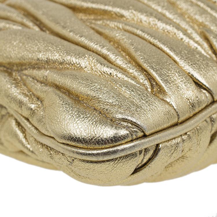 Pre Owned Miu Miu Gold Matelasse Leather Frame Clutch 