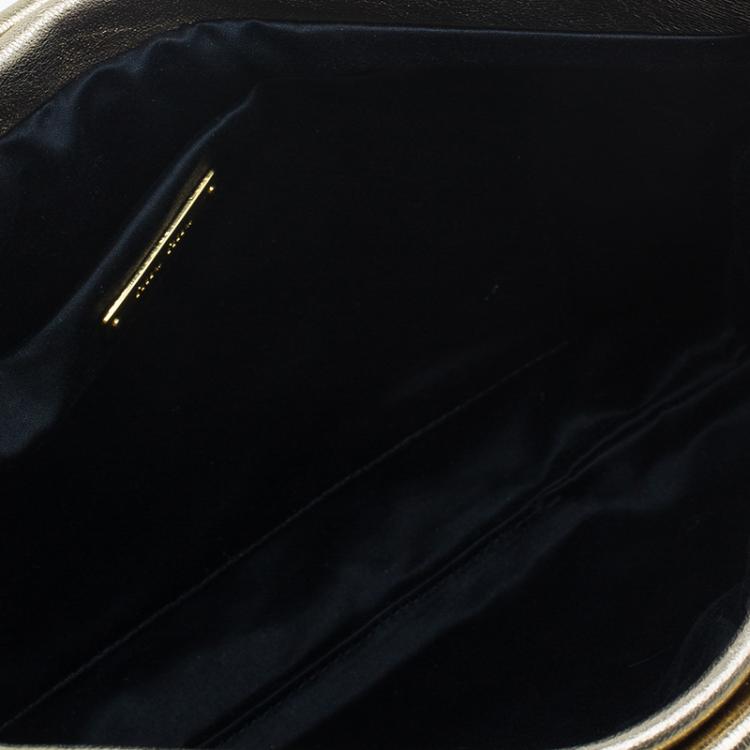 Pre Owned Miu Miu Gold Matelasse Leather Frame Clutch 