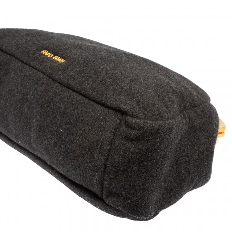 Pre Owned Miu Miu Grey Wool Felt Oversized Clutch