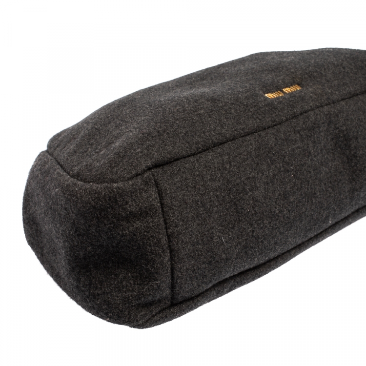 Pre Owned Miu Miu Grey Wool Felt Oversized Clutch