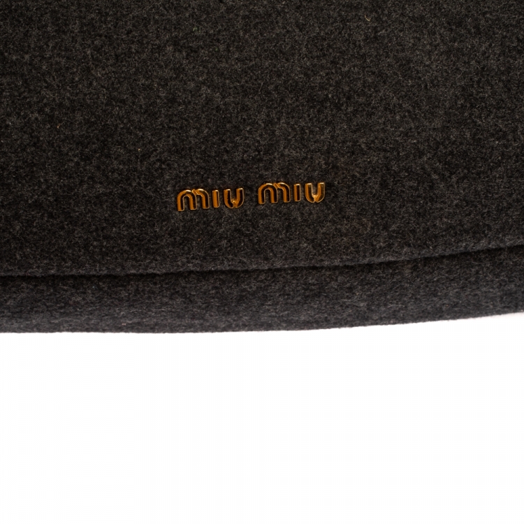 Pre Owned Miu Miu Grey Wool Felt Oversized Clutch