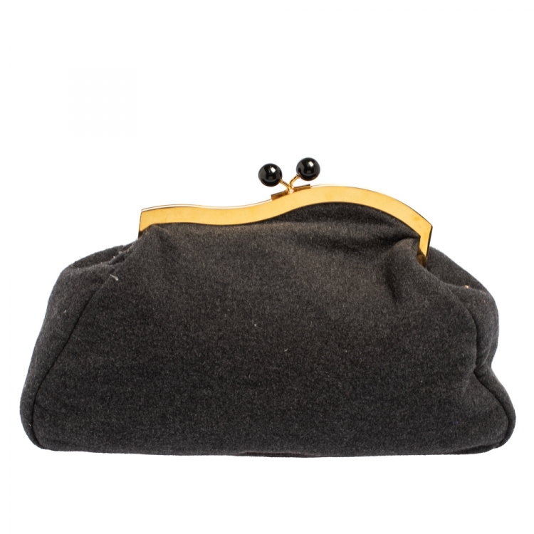 Pre Owned Miu Miu Grey Wool Felt Oversized Clutch