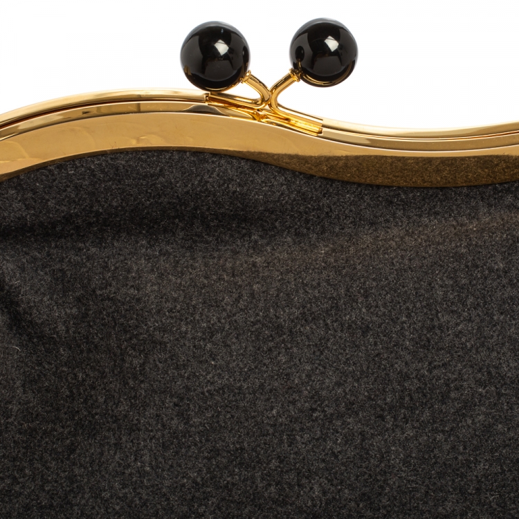Pre Owned Miu Miu Grey Wool Felt Oversized Clutch