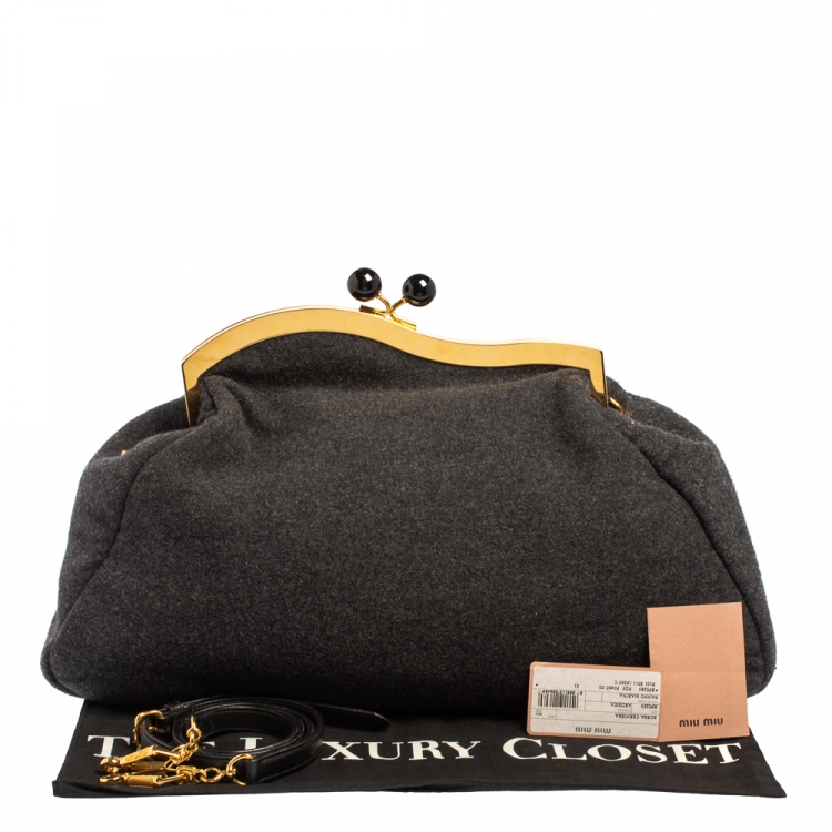 Pre Owned Miu Miu Grey Wool Felt Oversized Clutch