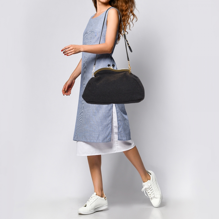 Pre Owned Miu Miu Grey Wool Felt Oversized Clutch