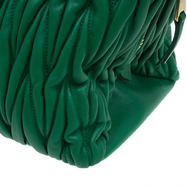 Pre Owned Miu Miu Green Matelasse Leather Small Bauletto Top Handle Bag