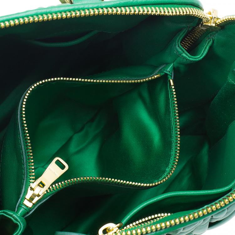 Pre Owned Miu Miu Green Matelasse Leather Small Bauletto Top Handle Bag