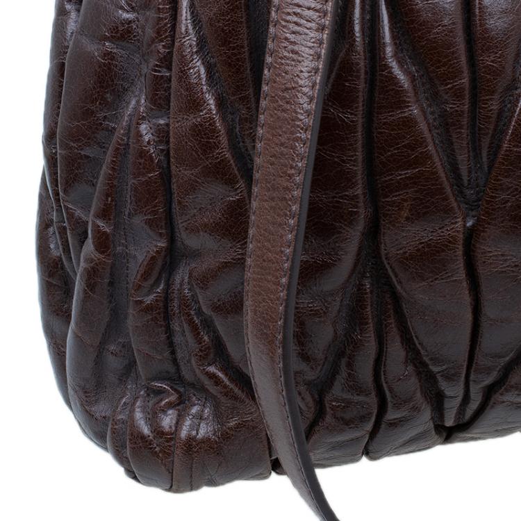 Pre Owned Miu Miu Bruciato Leather Large Matelasse Tote Shoulder Bag
